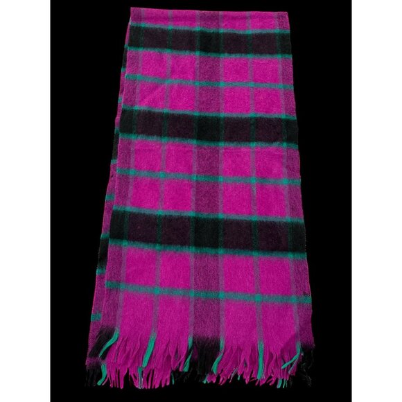Vintage Plaid Wool Scarf – Purple, Green & Black – Made in Uruguay - Picture 2 of 3